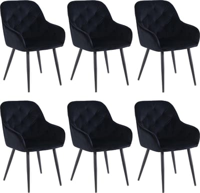 Colenis® - Sky Eetkamerstoel - Set van 6 - Zwart - Fluweel - Velvet - Met armleuning