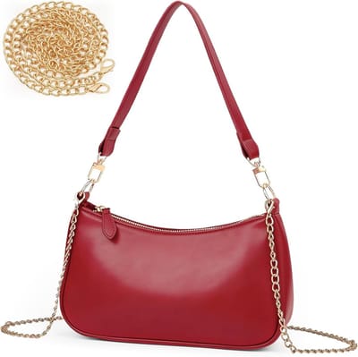 Kleine handtas voor dames, clutch met ketting, mini hobo bag, retro schoudertas, crossbody tas met ritssluiting, 26x8x15 cm, rood