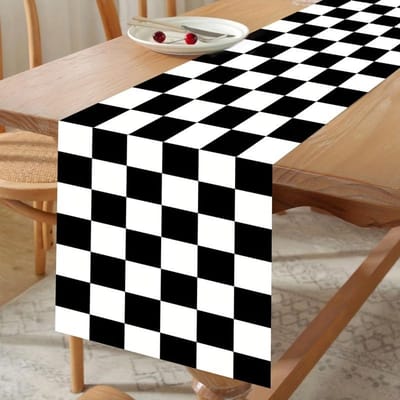 Zwart Witte Schakelborden Linnen Tafel Runner Commode Sjaals Tafel Decor Wasbaar Keuken Eettafel Runner Feestdecoratie 150x33cm