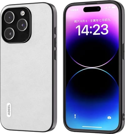 ABEEL – iPhone 15 Pro Max – Backcover hoesjes - Cowhide Leather - TPU - Litchi - Anti-Scratch - Wit