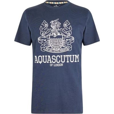 Aquascutum Heren Schild Logo Crew Neck T-shirt (Marineblauw/Wit)