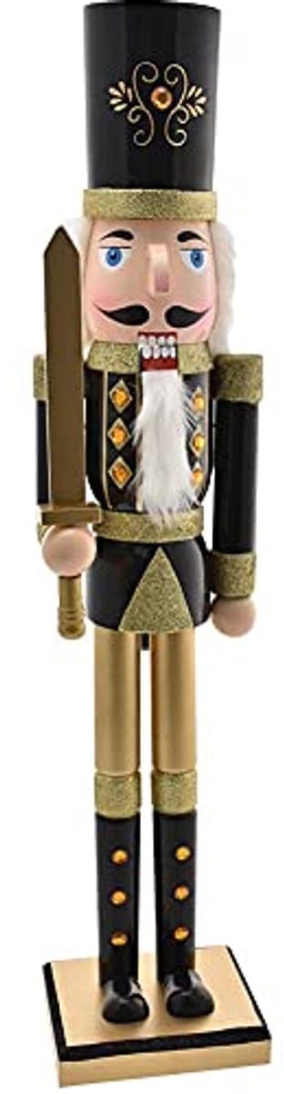 Grote houten notenkraker soldaat 106 cm kerstdecoratie met pluche details