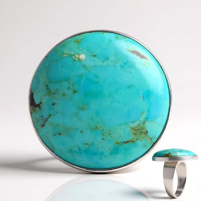 Cavill - Zilveren ring 925 Sterling Zilver - Blauwe Kingman Mohave Turkoois 17,19 ct - Ronde cabochon - Amerikaanse stijl - Natuurlijke sieraden