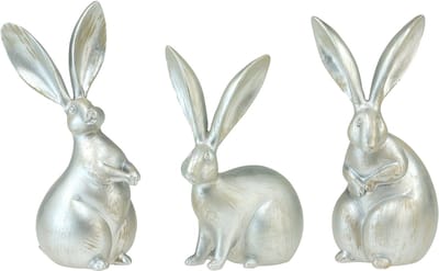 Decoratieve konijntjes zilveren decoratieve figuren Pasen 17,5x20,5cm