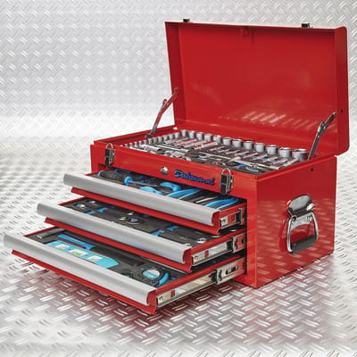 Datona® Gereedschapskist drie lades - 4 lades gevuld - Rood