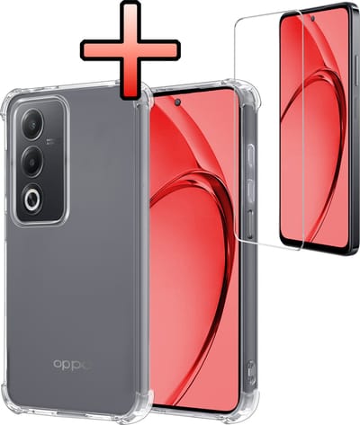 Hoesje - Met Screenprotector - Geschikt voor OPPO A80 - Sterk & Shockproof - Siliconen Case - Back Cover - Telefoon Hoes - Shock Proof - Transparant