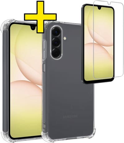 Hoesje - Met Screenprotector - Geschikt voor Samsung Galaxy A17 - Sterk & Shockproof - Siliconen Case - Back Cover - Telefoon Hoes - Shock Proof - Telefoonhoesjes - Transparant