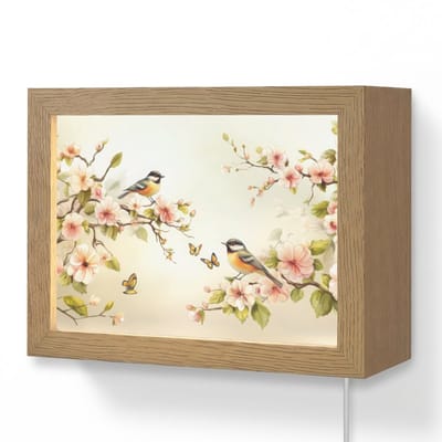 Wandlamp 20x15 cm - Oplaadbaar - Takken - Bloemen - Vogeltjes - Roze - Wandlampen binnen woonkamer - Slaapkamer lamp met kabel - Decoratieve nachtlamp - Vloerlamp snoer