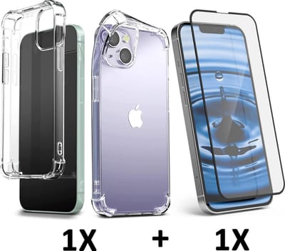 HB Hoesje Geschikt voor Apple iPhone 13 Mini - Transparant / Volledige Glazen Screenprotector - Extra Stevig Anti-Shock Hybrid Back Cover