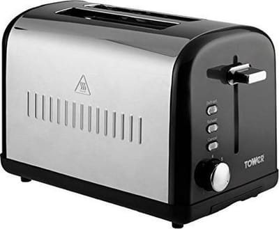 Tower S / Steel 2 S Toaster  broodrooster Zwart met variabele bruiningsregeling 900W