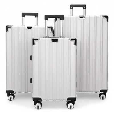 Harde witte koffer, robuuste 8-wiel bagage, handbagagetas