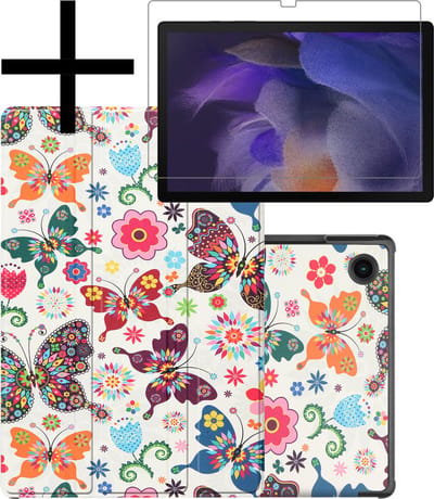 Hoes - Geschikt voor Samsung Galaxy Tab A8 - Met Screenprotector - Trifold Bookcase - Hard Cover - Hardcover Book Case - Tablet Hoesje - Vlinders