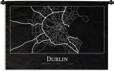 Wandkleed - Wanddoek - Stadskaart - Dublin - Kaart - Plattegrond - 180x120 cm - Wandtapijt