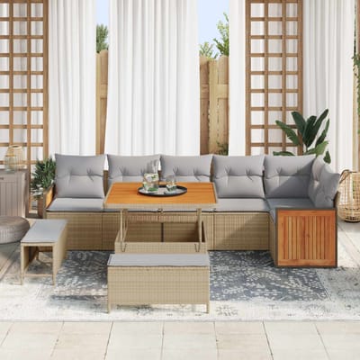 vidaXL - Tuinbank - Set - 9 - st - 9-Aantal - zitplaatsen - Beige - en - Lichtgrijs