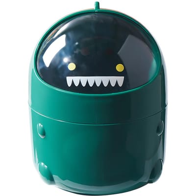 Desktop Prullenbak Multifunctionele Opbergemmer Klapdeksel Cartoon Container Kleine Afvalbak voor donkergroene kleur