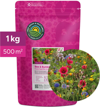 MRS Bloemenmengsel Bijen & Hommels één- en meerjarig - 1 kg voor 500 m² - Groeihoogte: 20-80 cm - Wilde bloemenzaden - Rijk aan nectar en stuifmeel - Geschikt voor alle bodems