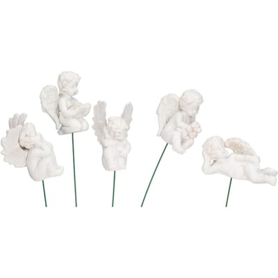 5 stuks Cupido Figuur op Stok Duurzaam Hars Miniatuurformaat Wijdverbreid Gebruikt Wit Engel Figuur voor Tuin Achtertuin Grond white
