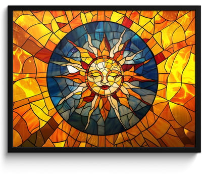 Poster in lijst - Fotolijst 70x50 cm - Posters - Mozaïek - Zon - Geel - Cirkel - Posterlijst zwart - Decoratie - Wanddecoratie woonkamer - Muurdecoratie slaapkamer