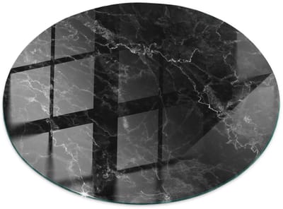 Tulup Tafelblad Glas - Marmerpatroon Met Aderen Glazen Tafelblad - 70 cm - Zwart Glazen Plaat - Rond Tafelblad Glas - Gehard Glazen Tafelblad Voor de Eettafel in de Eetkamer - Veiligheidsglas