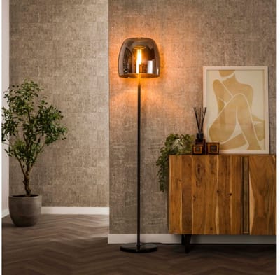 Vloerlamp met Drift Glass en Smoke Grey Glas - Smoke Grey Glas - Drift Glass Design - 35x35x170 cm - Moderne Sfeer Verlichting - Hoogwaardige Vloerlamp - Geschikt voor Woonkamer of Slaapkamer