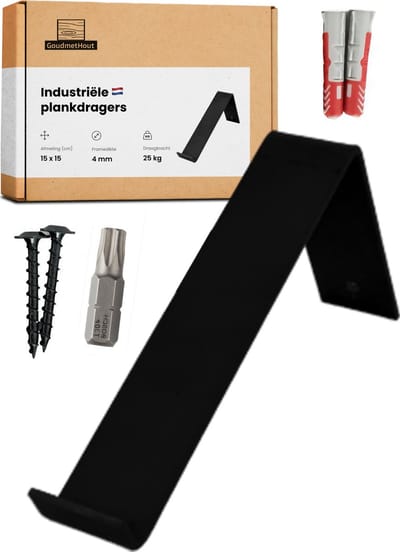 GoudmetHout® Industriële Plankdragers L-vorm - 15 cm - Stalen Plankdrager voor Wandschap, Muurrek of Wandconsole - Max 25 kg - 1 stuk - Mat Zwart