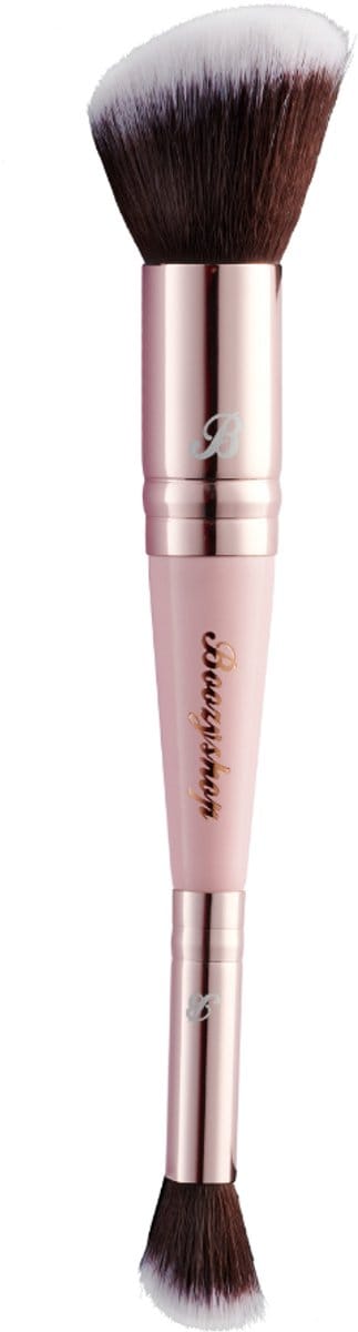 Boozyshop ®Soft Pink and Gold Contour and Blush Duo Brush - Make-up Kwasten - Aanbrengen en blenden van foundation en Cooncealer - Hoge kwaliteit - Egale dekking
