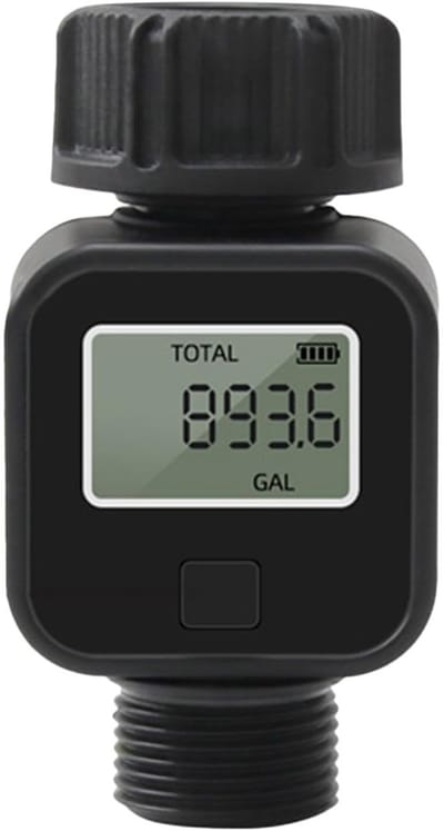 Slangwatermeter - Waterverbruik Monitor - Nauwkeurig Meten - IPX5 Waterdicht - 3/4 Inch - Zwart