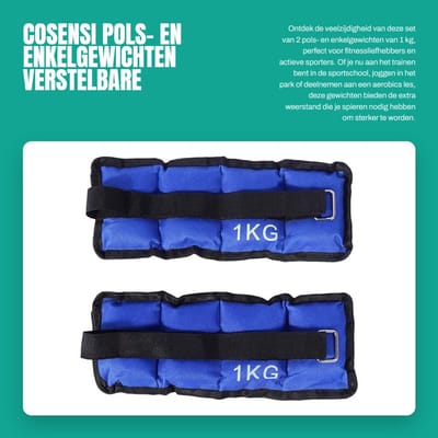 Dailygoods- Polsgewichten 1 kg - Verstelbare Enkel-/Polsgewichten - Fitnessaccessoire - Spiertraining - Uithoudingsvermogen - Hoge Kwaliteit Oxford-Stof - Gewichtjes