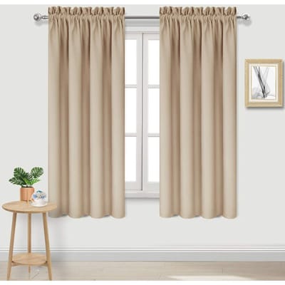 90% Verduisterend Gordijn Voor Woonkamer Voor Slaapkamer Verduisterend Gordijn 1Pcs 100x130cm&Gommets Top(Rings) beige