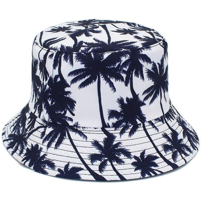 Strand Kokosboom Print Bucket Hat Unisex Vissersmutsen voor Mannen en Vrouwen Zomer Buiten Zonbescherming Mode Versieren (White,56-58cm) wit