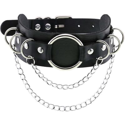 Colliers ras-du-cou gothiques punk noirs Colliers chaîne gothiques Mode sombre Collier ras-du-cou en cuir Accessoires de club party Bondage black