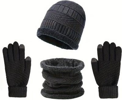 GEAR3000® muts - sjaal - nekwarmer - touchscreen handschoenen - unisex - one size (s/m) - 3-delige set grijs