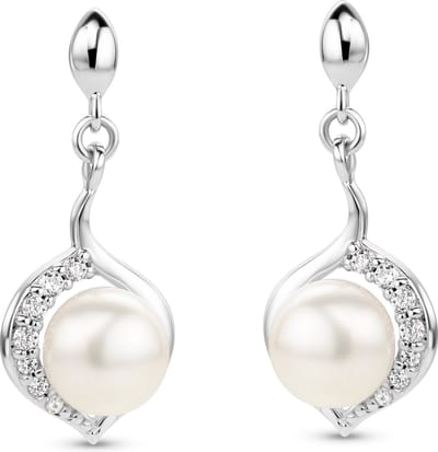 Miore Zilver Oorbellen - Gemaakt van Zilver - Met Zoetwaterparels - Handgemaakte Sieraden - Hypoallergeen - Elegante Dames Sieraden - 21.5 mm