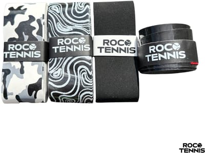 4 stuks | Roco Tennis Overgrips | Antislip | Dry | Zweetabsorberend | Uniek Patroon | Tennis | Padel | Badminton | Squash | Overgrip | Tennisgrips | Soft | Zacht | Zwart