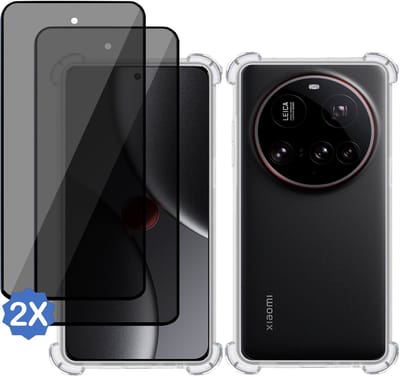 TechNow Hoesje + 2x Privé Screenprotector geschikt voor Xiaomi 15 Ultra Hoesje Screenprotector - Privacy Tempered Glass - Case Transparant