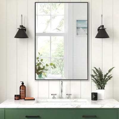 Ronde Zwarte Wandspiegel met Aluminium Frame voor Badkamer en Slaapkamer