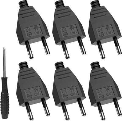 SnelShoppen - Euro stekker plat, Euro platte stekker, voedingsstekker plat (220V, 2.5A), zwart - 6 stuks voor lampen, huishoudelijk gebruik, verlichti