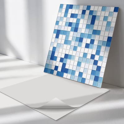 Wallfluent Vinyl Tegels - Mozaïek in Tinten Blauw Zelfklevende Vinyl Tegels - 30 cm x 30 cm - Blauw Vinyl Tegels - Verpakking van 9 stuks - Vierkant PVC Tegels - Texturen Plaktegels - Vinyl Wandtegels - Plaktegels Keuken en Badkamer