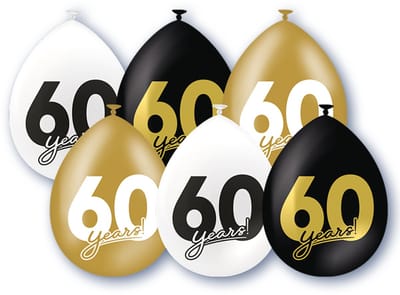 BTH – 60 Jaar Ballonnen – 6 Stuks – Zwart-Wit-Goud – 60 Jaar Verjaardag Celebration Decoratie – Latex Ballonnen