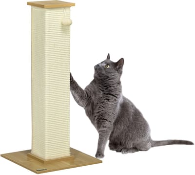 PawHut Kratzbaum, 80 cm, Kratzstamm für Katzen mit Spielball, Kratzpsäule aus Sisalseil, Katzenkratzbaum mit Kratzbrett, Katzenmöbel, Eiche+Cremeweiß