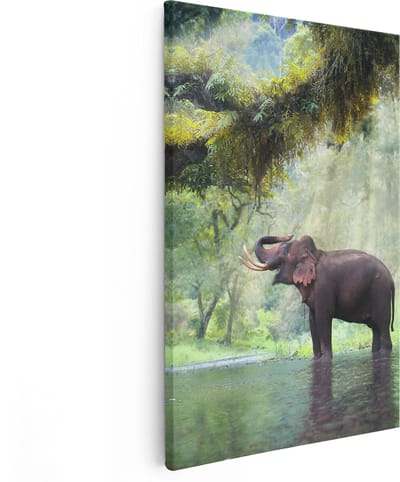 Artaza Canvas Schilderij Olifant - 80x120 cm - Groot - Wanddecoratie Jungle - Muurdecoratie Bos - Schilderijen Op Canvas