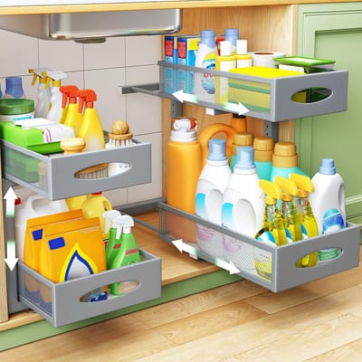 Dailygoods- Opbergorganizer - Hoogte verstelbaar - Uittrekbare laden - Metalen keukenrek - 2 niveaus - Voor onder de gootsteen - Keukenopberger