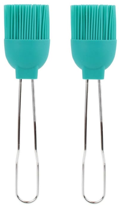 Lily Cook Bakkwasten - 2x - siliconen/metaal - flexibel - invetten - invetkwast - 22 cm - blauw