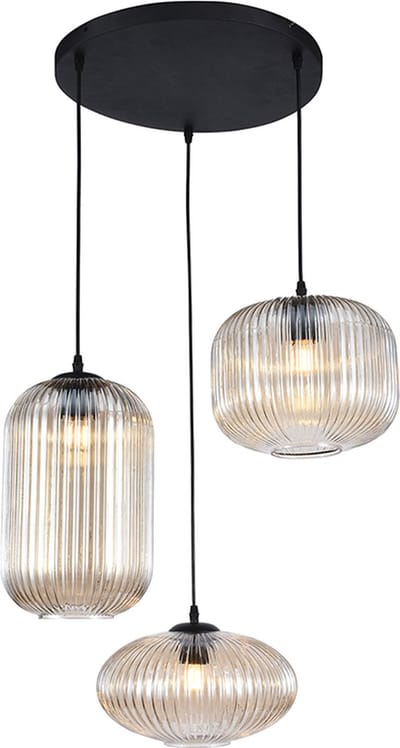 Olucia - CHARLOIS - Hanglamp - Amber / Zwart - 3L - Vorm: Rond