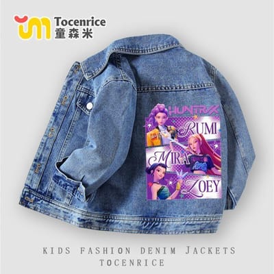 Groupe de Filles Sorcières Mode Printanière Décontractée Veste en Jean pour Filles Enfants Moyens Grands Col Montant Boutonnée Manteau 130 gray