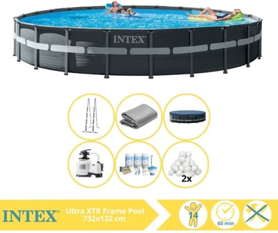 Intex Ultra XTR Frame Zwembad - Opzetzwembad - 732x132 cm - Inclusief Onderhoudspakket en Filterbollen