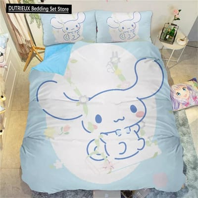 Cinnamoroll Cartoon Dekbedovertrek Kawaii Tieners Kinderen Beddengoed Collectie Schattige Dekbedhoes Polyester Twin Queen King Slaapkamer Decoratie AU Queen(210x210cm)