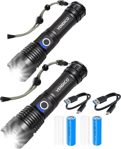 Vendico - Zaklamp op batterijen - led oplaadbaar - 5500 Lumen - 2 stuks