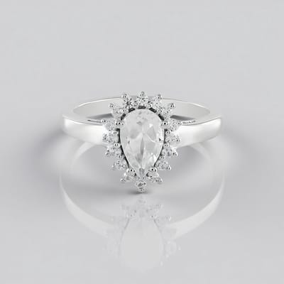 Cavill - Zilveren ring 925 Sterling - 0,895 ct Witte Topaas peervorm - 0,286 ct Zirkonen - Geplatineerd - Elegante Madagaskar Edelsteen - Maat 17-20