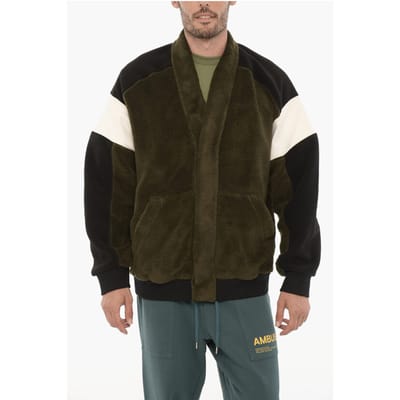 Fleece KIMONO Sweatshirt in kleurblok in Nero, Verde